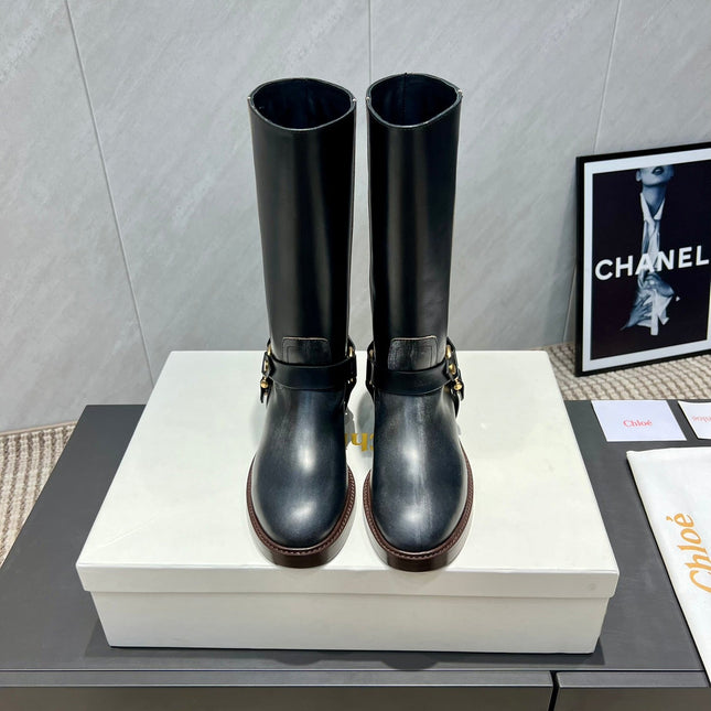 CHLOÉ 26S KNEE-HIGH BOOTS IN BLACK CALFSKIN