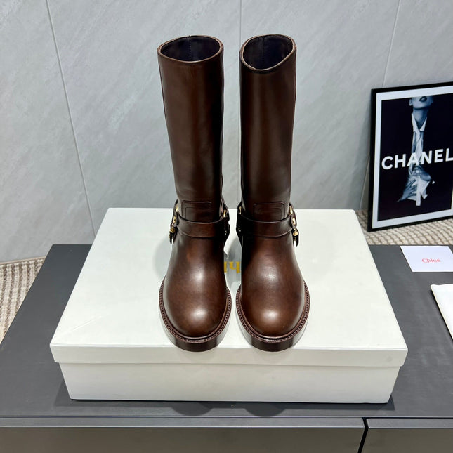 CHLOÉ 26S KNEE-HIGH BOOTS IN DARK BROWN CALFSKIN
