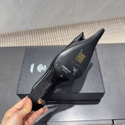 YSL 26S HEELED SLINGBACKS 50 MM IN BLACK FABRIC
