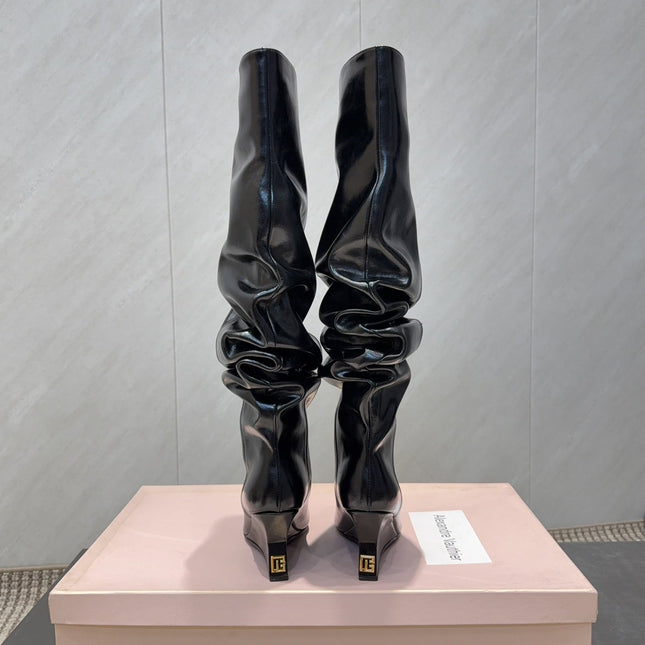 BALMAIN 26S KNEE-HIGH BOOTS 75 MM IN BLACK CALFSKIN