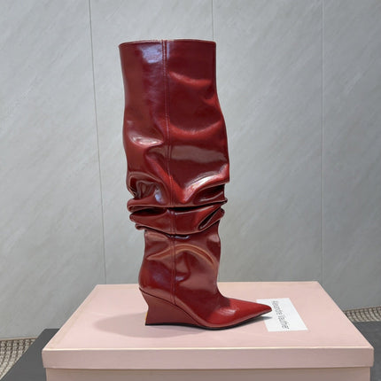 BALMAIN 26S KNEE-HIGH BOOTS 75 MM IN RED CALFSKIN