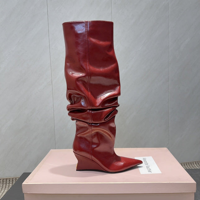 BALMAIN 26S KNEE-HIGH BOOTS 75 MM IN RED CALFSKIN