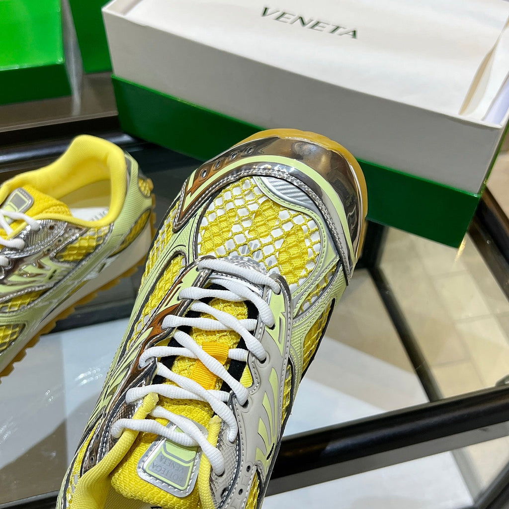 BOTTEGA VENETA 26S ORBIT SNEAKERS IN SILVER AND YELLOW TECHNICAL MESH