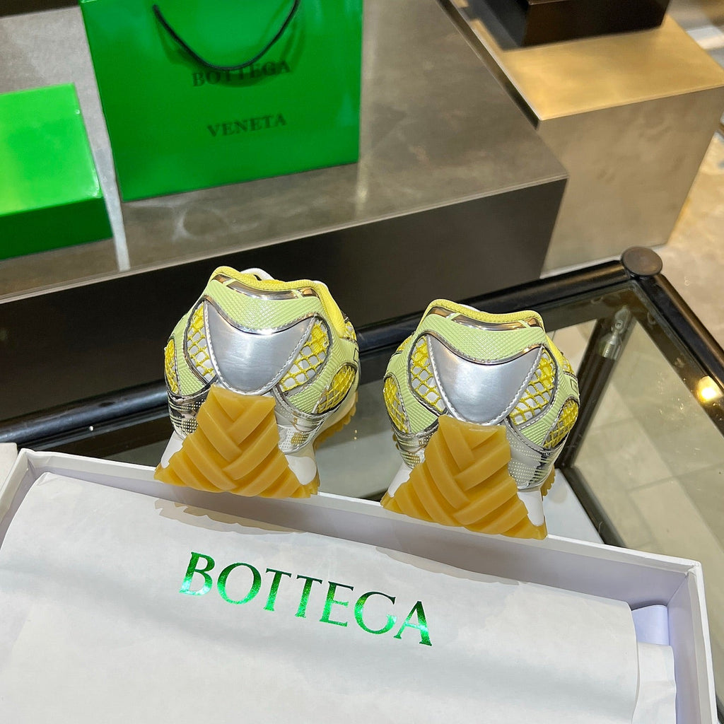 BOTTEGA VENETA 26S ORBIT SNEAKERS IN SILVER AND YELLOW TECHNICAL MESH