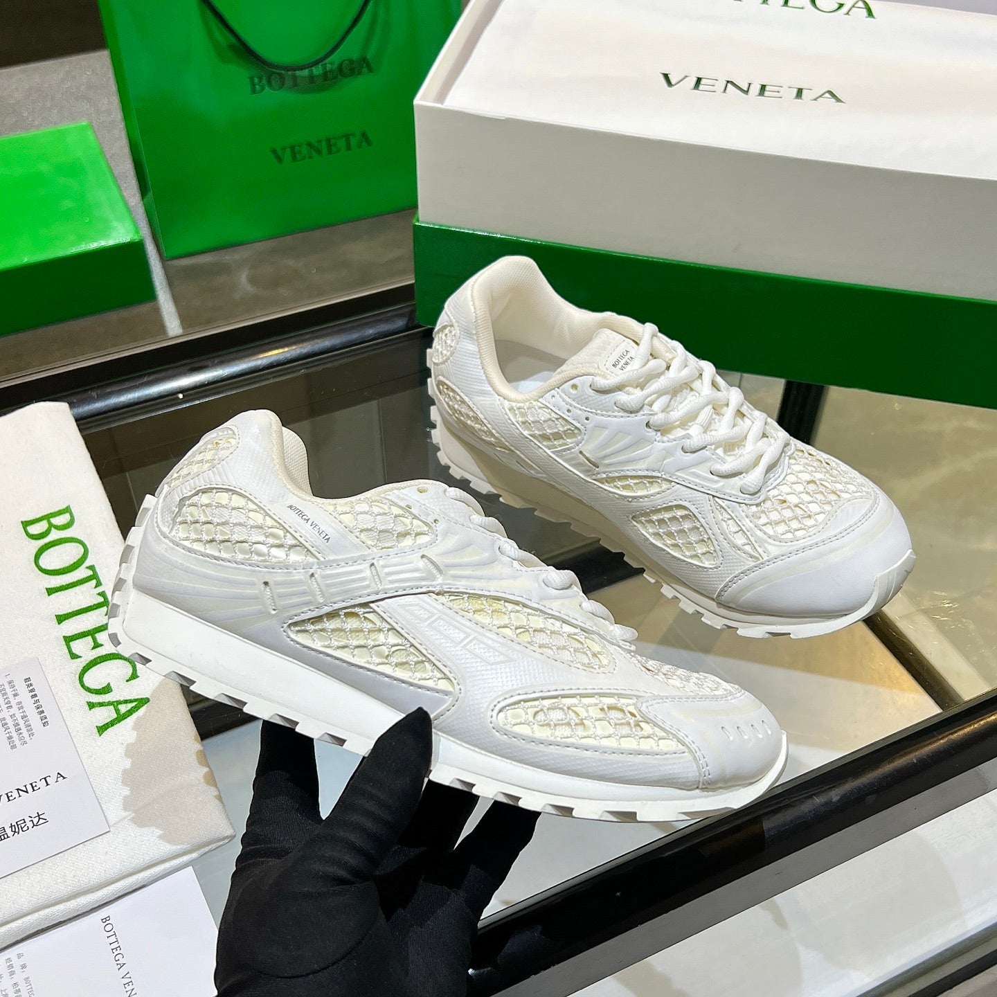 BOTTEGA VENETA 26S ORBIT SNEAKERS IN WHITE TECHNICAL MESH