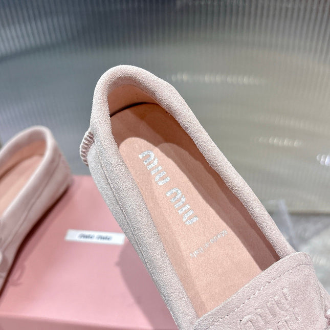 MIUMIU 26S LOAFERS IN LIGHT PINK SUEDE WITH BOW