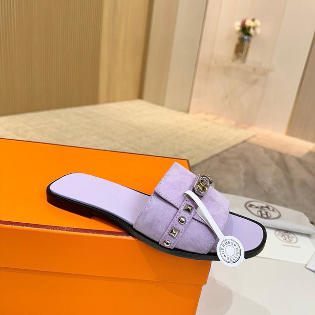 HM 26S GIULIA SANDAL IN LIGHT PURPLE SUEDE AND CALFSKIN SILVER HARDWARE
