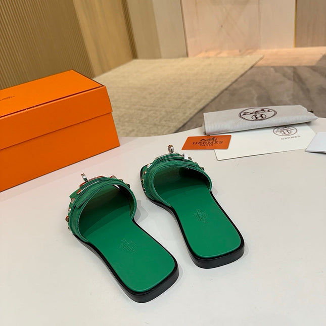 HM 26S GIULIA SANDAL IN GREEN SUEDE AND CALFSKIN SILVER HARDWARE