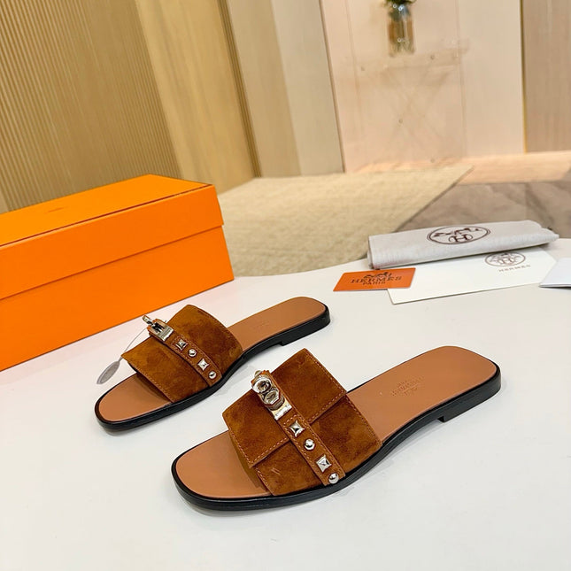 HM 26S GIULIA SANDAL IN CARAMEL BROWN SUEDE AND CALFSKIN SILVER HARDWARE
