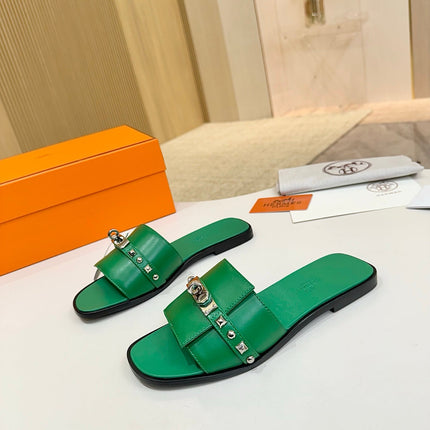 HM 26S GIULIA SANDAL IN GREEN CALFSKIN SILVER HARDWARE