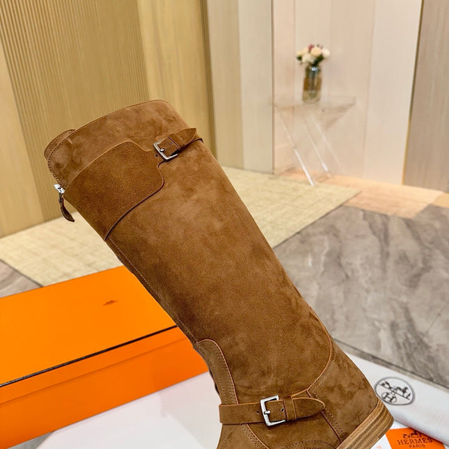 HM 25S RIDING BOOTS IN BROWN SUEDE WITH SILVER HARDWARE