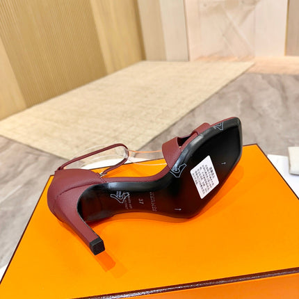 HM 26S H HIGH HEEL SANDALS 90MM IN DARK RED GRAINED CALFSKIN