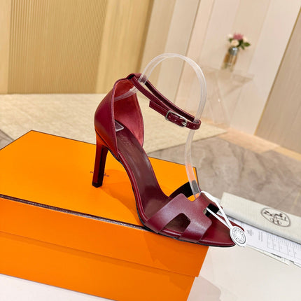 HM 26S H HIGH HEEL SANDALS 90MM IN BURGUNDY RED CALFSKIN