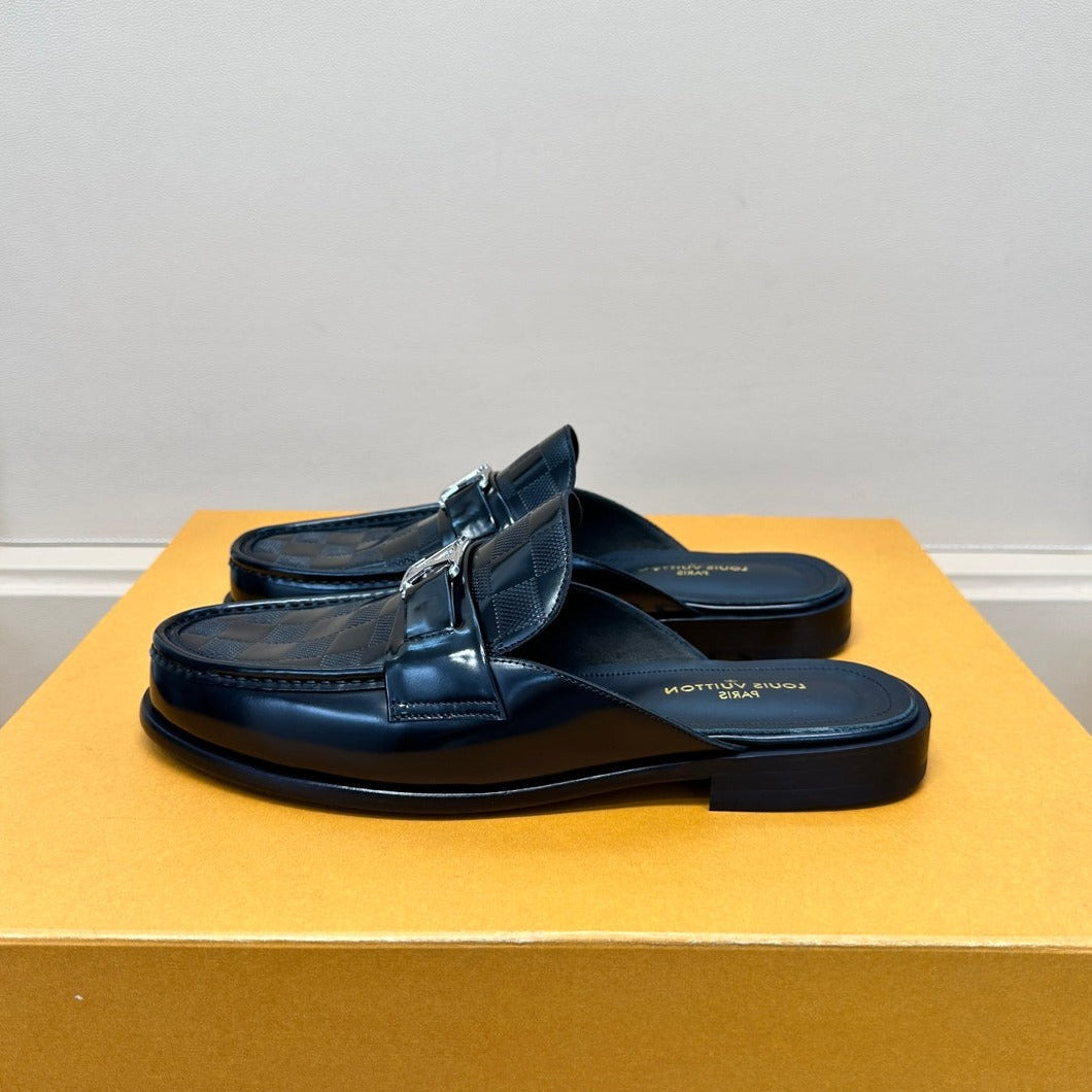 LV EASY MULE IN DAMIER BLACK CALFSKIN