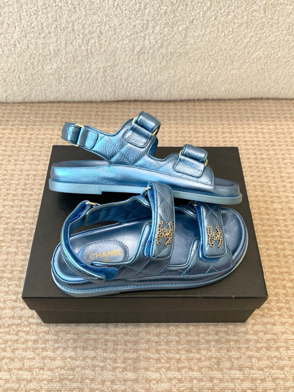 DAD SANDAL IN TEAL BLUE SHEEPSKIN