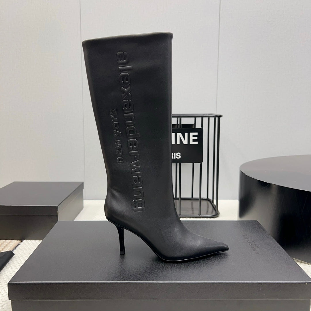 KNEE HIGH BOOTS 85 MM IN BLACK CALFSKIN