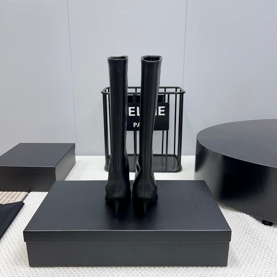 KNEE HIGH BOOTS 85 MM IN BLACK CALFSKIN