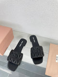 Women's Black Leather Slippers