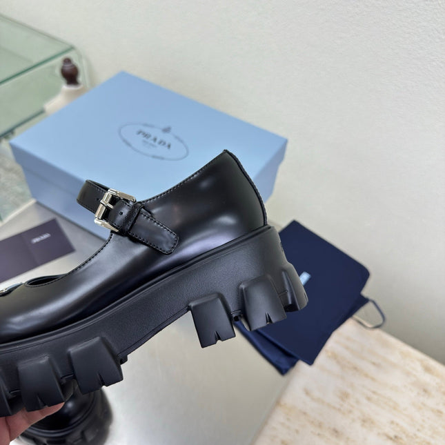 PRADA 25S PLATFORM MARY JANE SHOES IN BLACK CALFSKIN STYLE 3