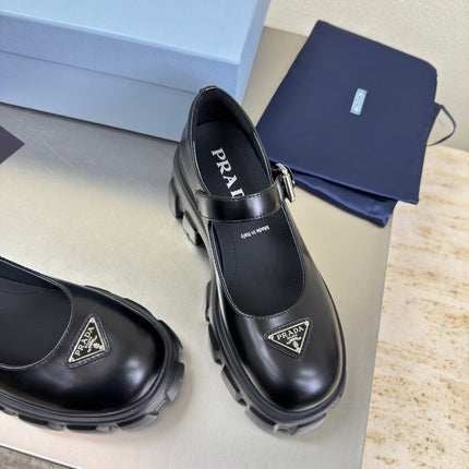 PRADA 25S PLATFORM MARY JANE SHOES IN BLACK CALFSKIN STYLE 3