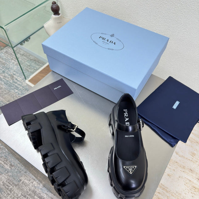 PRADA 25S PLATFORM MARY JANE SHOES IN BLACK CALFSKIN STYLE 3