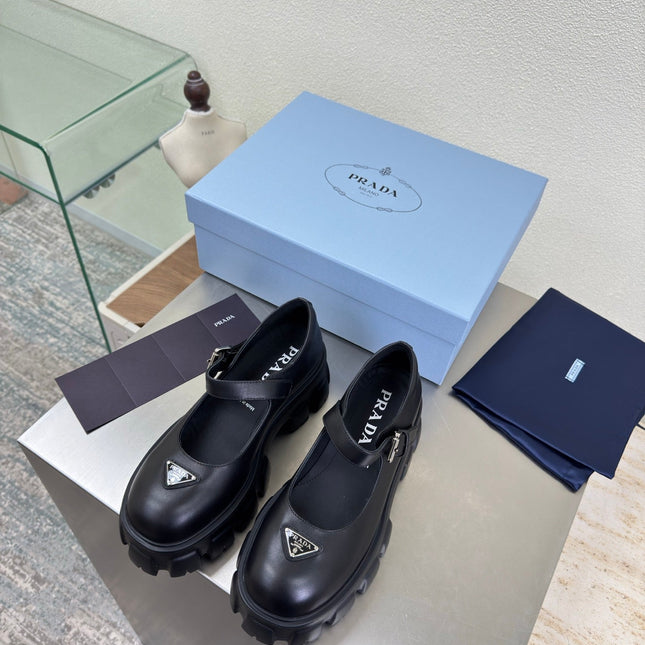 PRADA 25S PLATFORM MARY JANE SHOES IN BLACK CALFSKIN STYLE 1