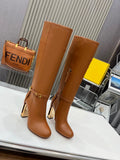 FF HIGH BOOTS IN TAWNY BROWN CALFSKIN GOLD HARDWARE