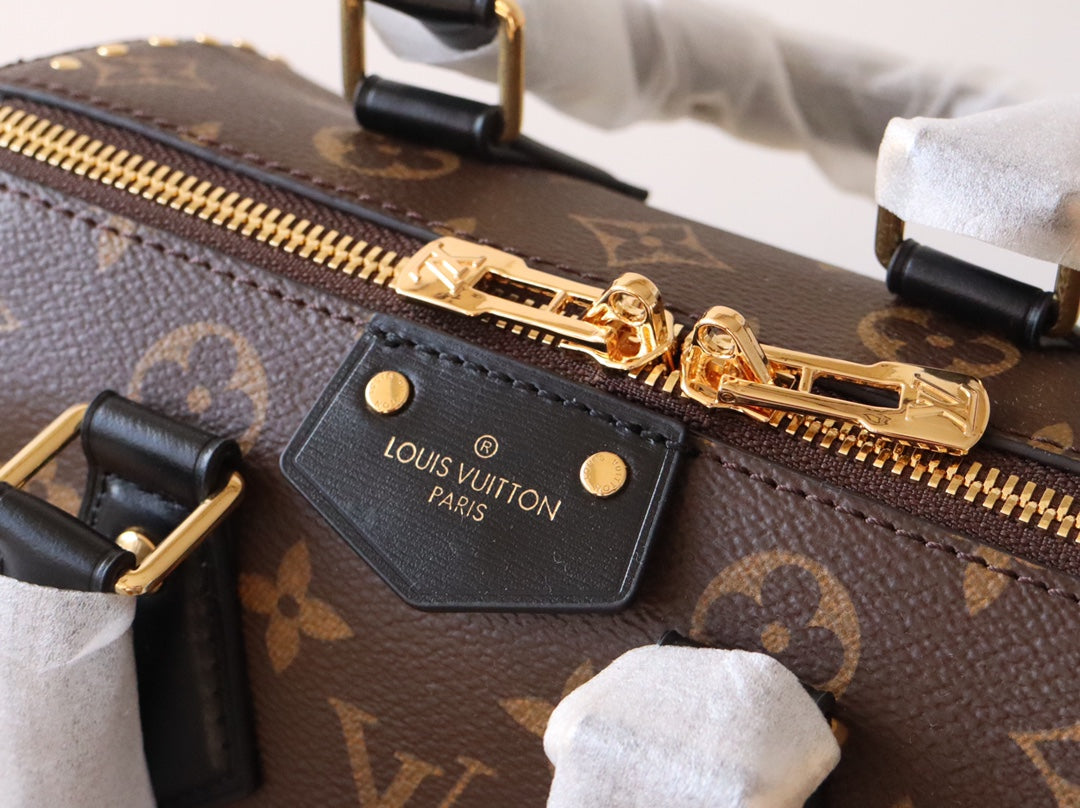 LV 26S SPEEDY TRUNK 20 IN BROWN AND BLACK MONOGRAM CANVAS