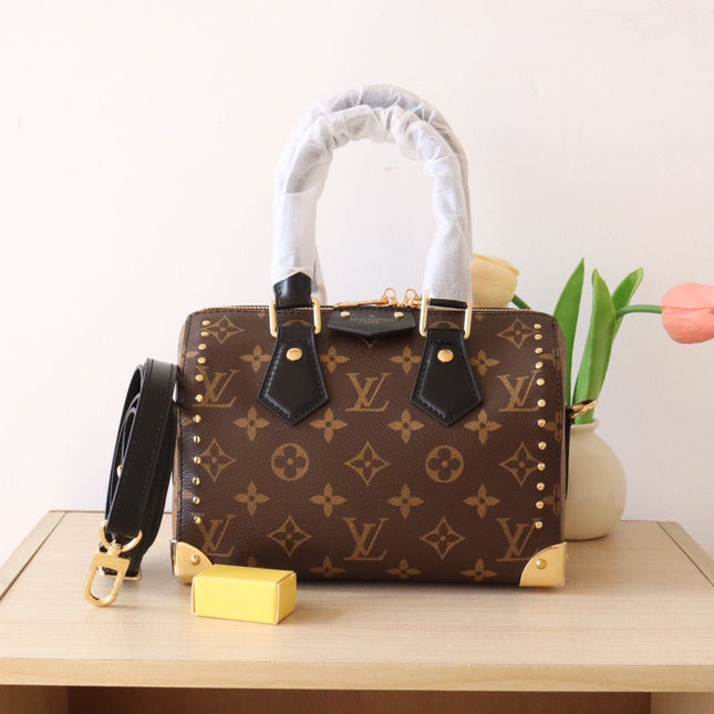 LV 26S SPEEDY TRUNK 20 IN BROWN AND BLACK MONOGRAM CANVAS