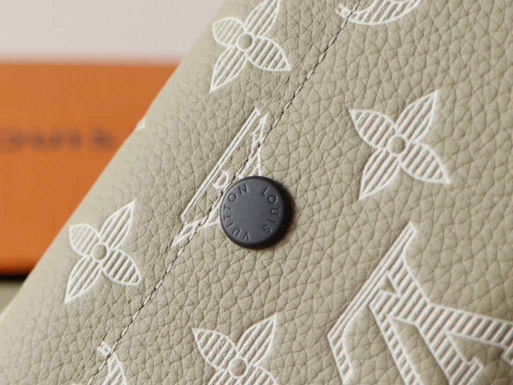IRIS WALLET IN KHAKI BROWN EMBOSSED CALFSKIN