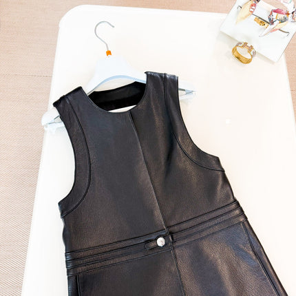 HERMES 25S LEATHER-BUCKLE WAIST VEST DRESS 120