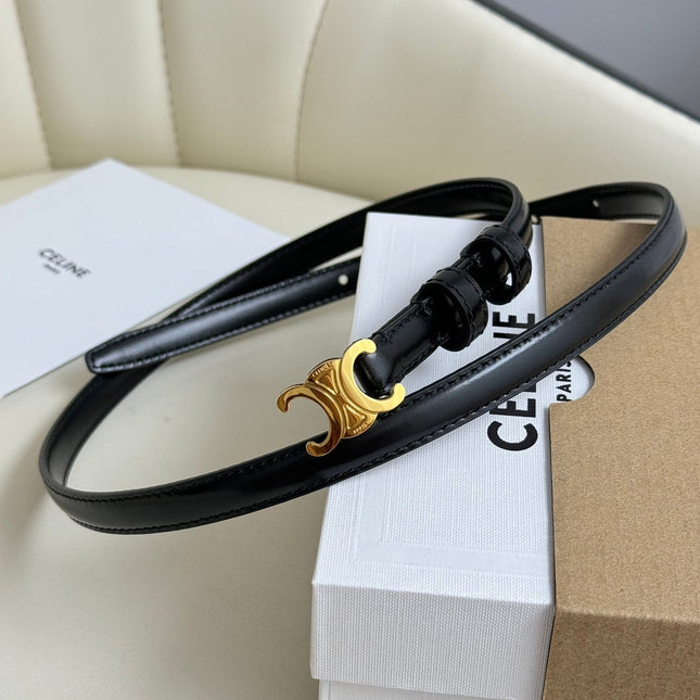 MINI TRIOMPHE BELT 13 MM BLACK LEATHER GOLD HARDWARE