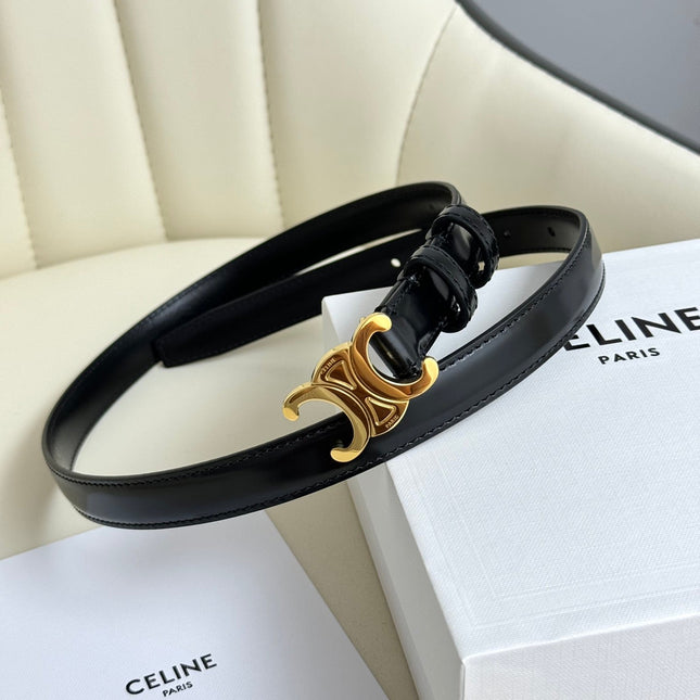 SMALL TRIOMPHE BELT 18 MM BLACK LEATHER GOLD HARDWARE
