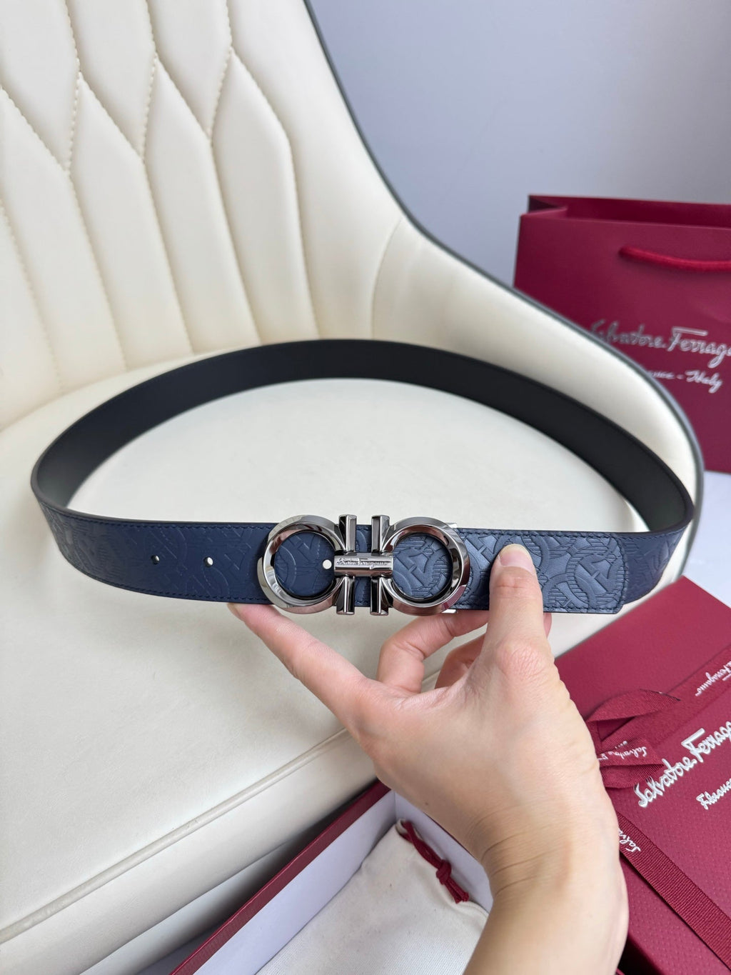 BELT 35MM IN NAVY BLUE CALFSKIN 621659