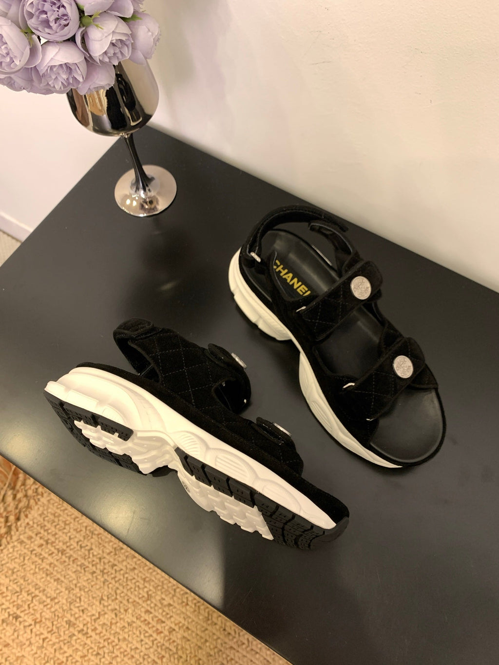 SANDAL 25S IN BLACK SUEDE FABRIC