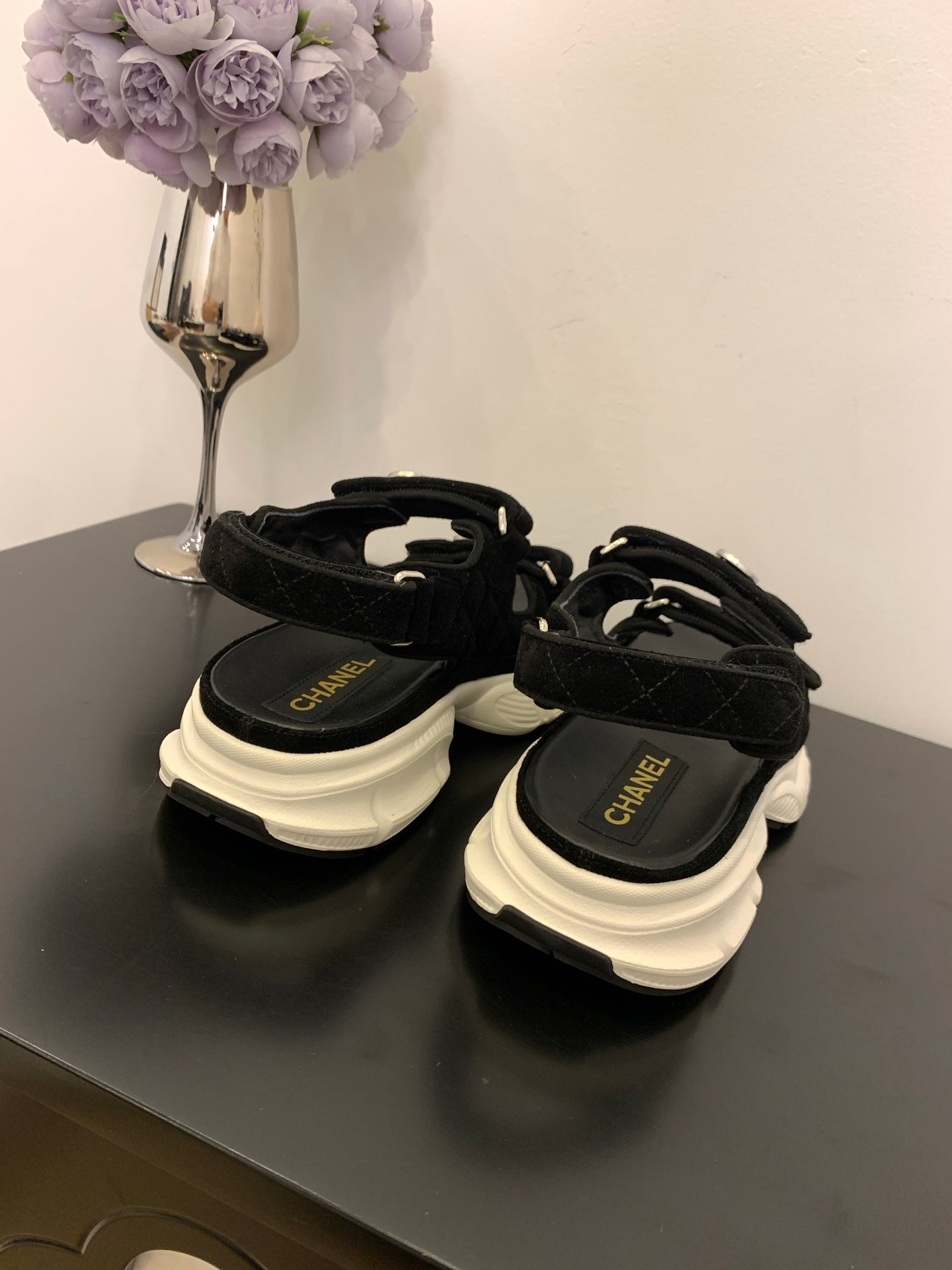 SANDAL 25S IN BLACK SUEDE FABRIC