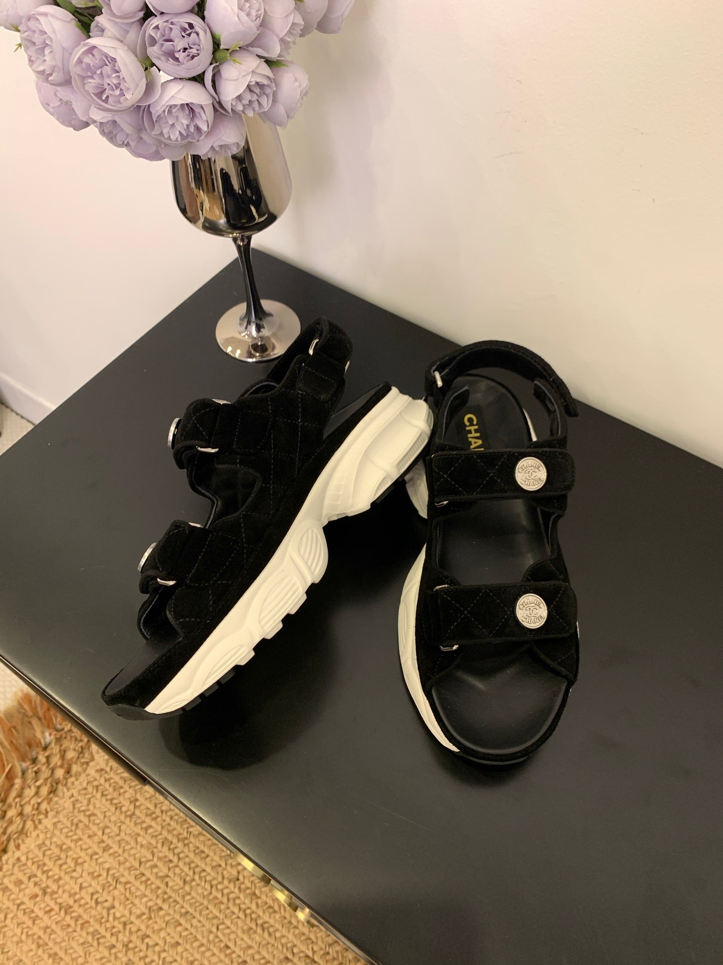 SANDAL 25S IN BLACK SUEDE FABRIC