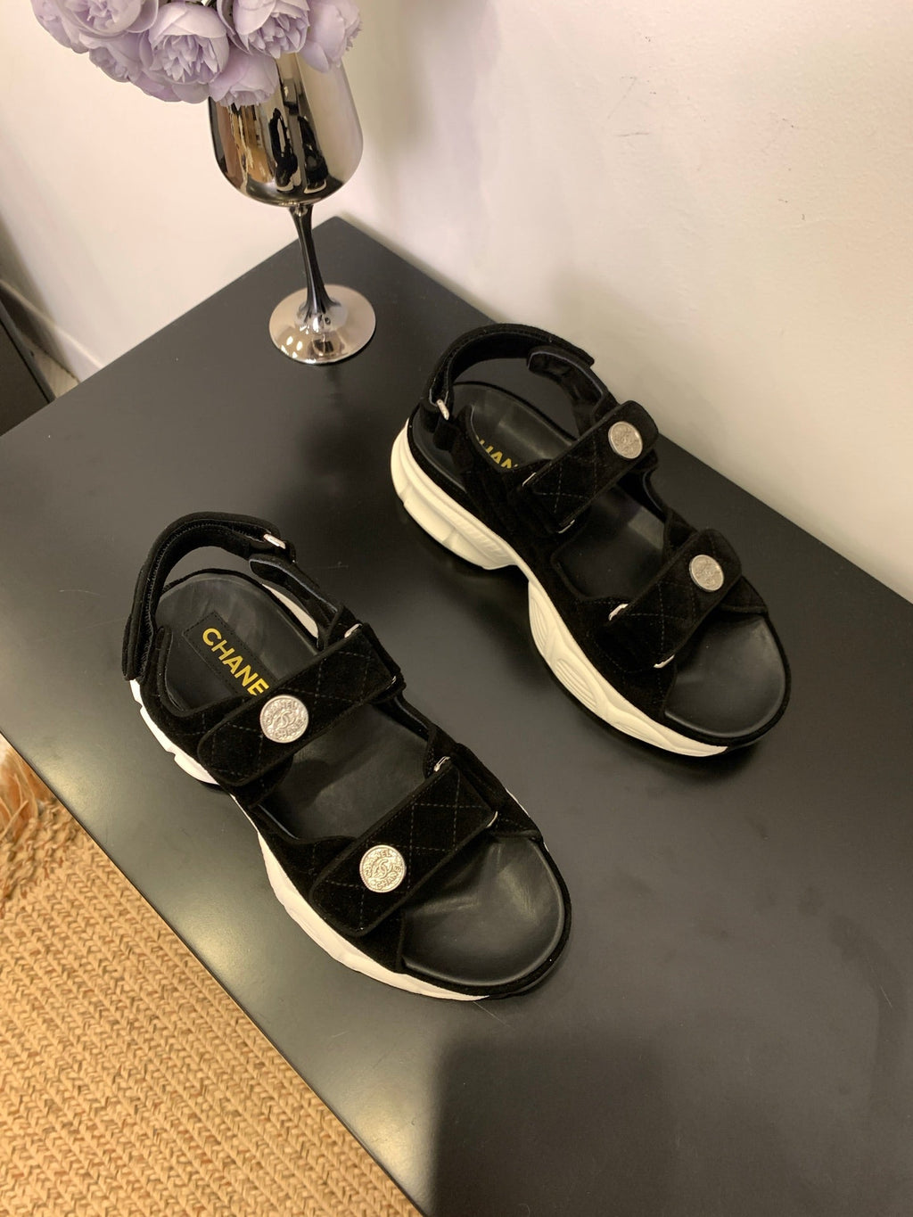 SANDAL 25S IN BLACK SUEDE FABRIC