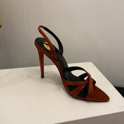 YSL 26S HIGH-HEELED SANDALS 105 MM IN ORANGE SATIN