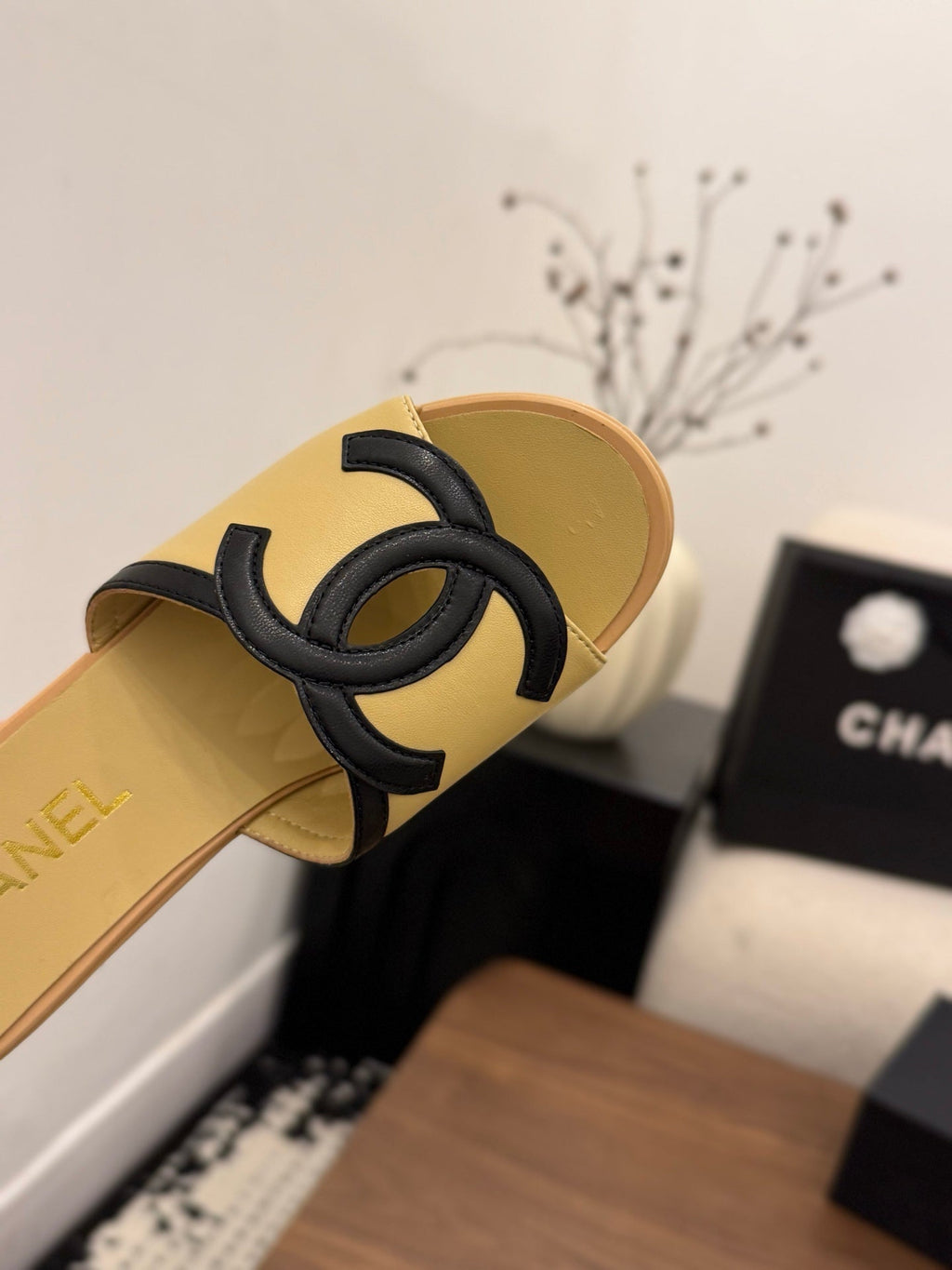 CHANEL 26S WEDGE SANDALS 95 MM IN PASTEL YELLOW CALFSKIN