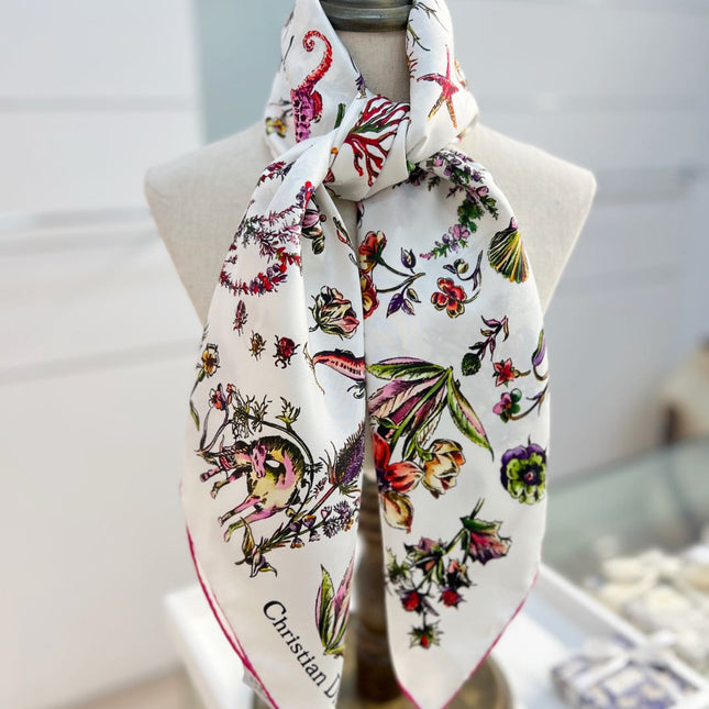DIOR REVERSIBLE PRINTED SQUARE SCARF 90 CM IN WHITE SILK 7735868