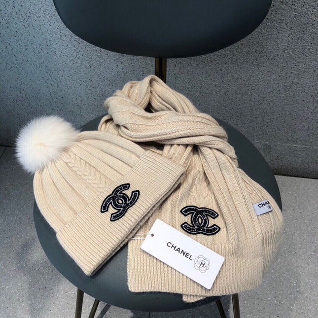 SET SCARF AND HAT IN BISQUE BEIGE WOOL 420821