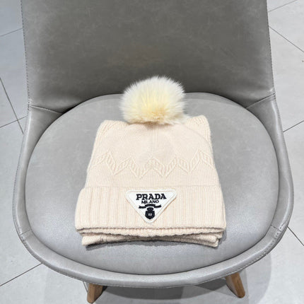 SET SCARF AND HAT IN BISQUE BEIGE CASHMERE AND RABBIT FUR 433245