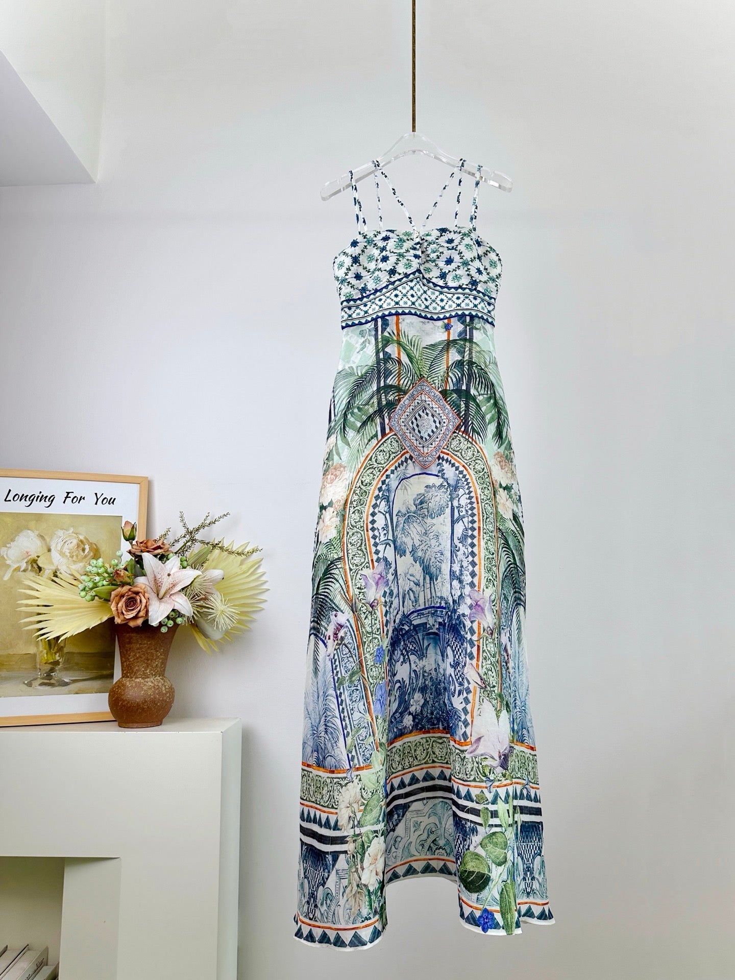 CAMILLA PRINTED SILK STRAP MAXI DRESS 270274