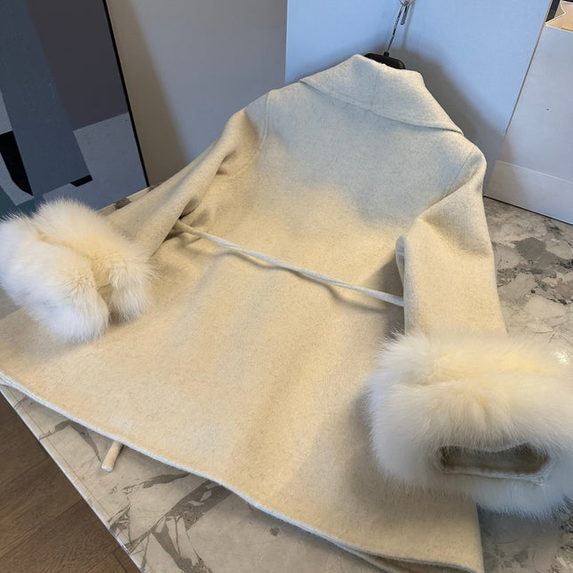 MAX MARA 25S CASHMERE COAT WITH FOX FUR TRIM 204
