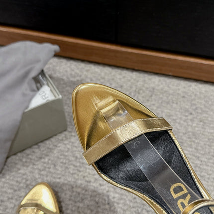 PADLOCK POINTY NAKED SANDAL 85 MM IN GOLD CALFSKIN