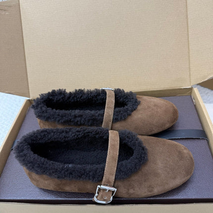 ALAIA 25S SHEARLING BALLET FLATS IN DARK BROWN SUEDE