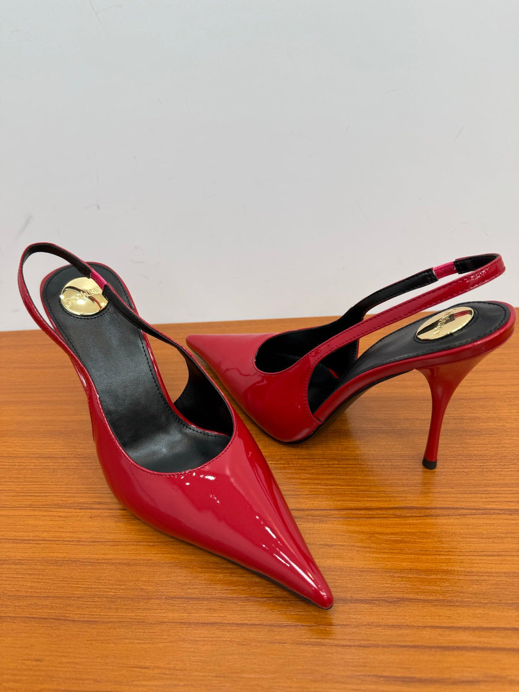 YSL 26S HEELED SLINGBACKS 100 MM IN RED GLOSSY CALFSKIN