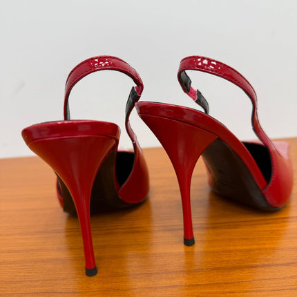 YSL 26S HEELED SLINGBACKS 100 MM IN RED GLOSSY CALFSKIN