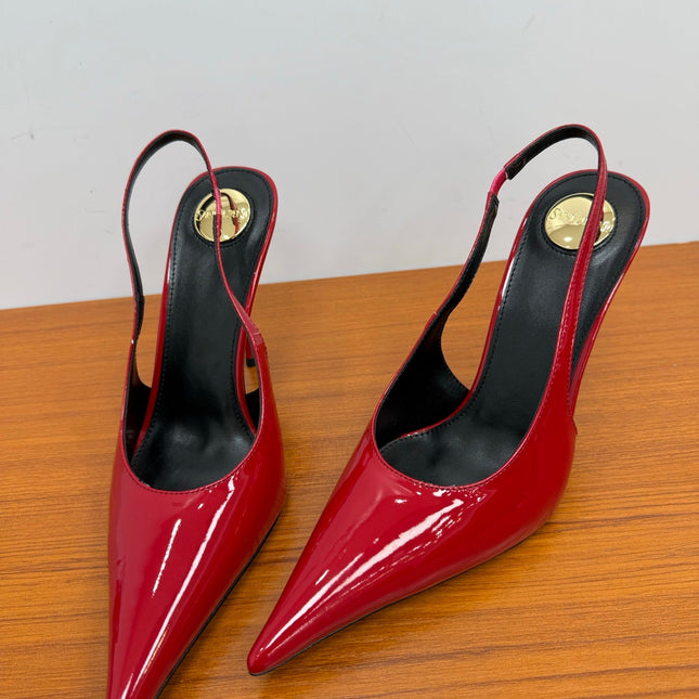YSL 26S HEELED SLINGBACKS 100 MM IN RED GLOSSY CALFSKIN